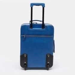 Pre Owned Prada Blue Saffiano Lux Leather Trolley Suitcase