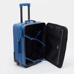 Pre Owned Prada Blue Saffiano Lux Leather Trolley Suitcase