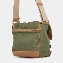 Pre Owned Prada Re-Nylon Saffiano Leather Messenger Bag Military Green Nylon Saffiano Leather Shoulder Bag