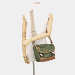 Pre Owned Prada Re-Nylon Saffiano Leather Messenger Bag Military Green Nylon Saffiano Leather Shoulder Bag