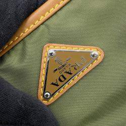 Pre Owned Prada Re-Nylon Saffiano Leather Messenger Bag Military Green Nylon Saffiano Leather Shoulder Bag