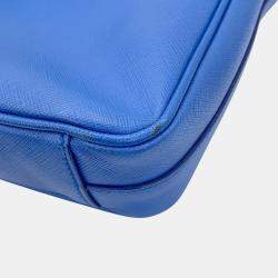 Pre Owned Prada Briefcase Blue Saffiano Leather Briefcase Bag