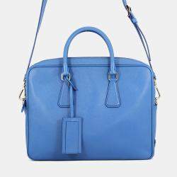 Pre Owned Prada Briefcase Blue Saffiano Leather Briefcase Bag