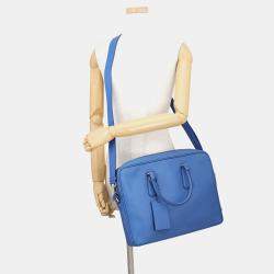 Pre Owned Prada Briefcase Blue Saffiano Leather Briefcase Bag
