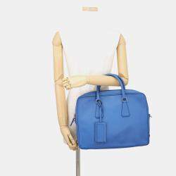 Pre Owned Prada Briefcase Blue Saffiano Leather Briefcase Bag