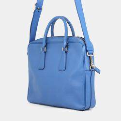 Pre Owned Prada Briefcase Blue Saffiano Leather Briefcase Bag