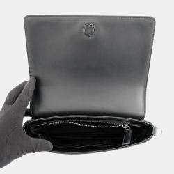 Pre Owned Prada Triangular Plate Gray Saffiano Leather Shoulder Bag