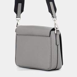 Pre Owned Prada Triangular Plate Gray Saffiano Leather Shoulder Bag
