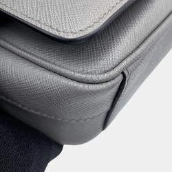 Pre Owned Prada Triangular Plate Gray Saffiano Leather Shoulder Bag
