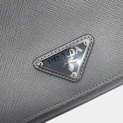 Pre Owned Prada Triangular Plate Gray Saffiano Leather Shoulder Bag