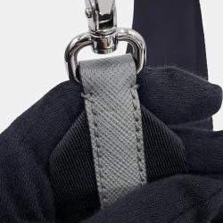 Pre Owned Prada Triangular Plate Gray Saffiano Leather Shoulder Bag