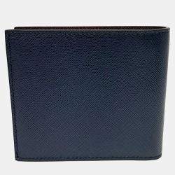 Pre Owned Prada Navy Blue Leather Saffiano Wallet