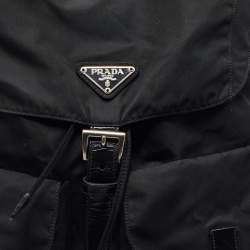 Pre Owned Prada Double Pocket Black Leather and Nylon Backpack