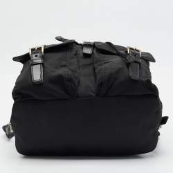 Pre Owned Prada Double Pocket Black Leather and Nylon Backpack