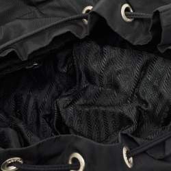 Pre Owned Prada Double Pocket Black Leather and Nylon Backpack