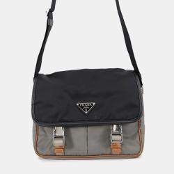 Pre Owned Prada 2VD769 Small Black Gray Brown Nylon Saffiano Leather Messenger Bag