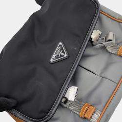 Pre Owned Prada 2VD769 Small Black Gray Brown Nylon Saffiano Leather Messenger Bag
