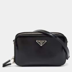 Pre Owned Prada Brique Black Brushed Leather Crossbody Bag