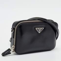 Pre Owned Prada Brique Black Brushed Leather Crossbody Bag