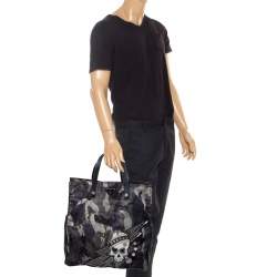 Prada Green Camouflage Nylon Skull Shopper Tote Bag