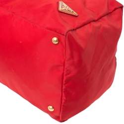 Prada Red Nylon and Leather Duffle Bag