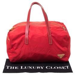 Prada Red Nylon and Leather Duffle Bag