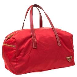Prada Red Nylon and Leather Duffle Bag