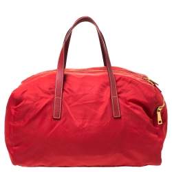 Prada Red Nylon and Leather Duffle Bag