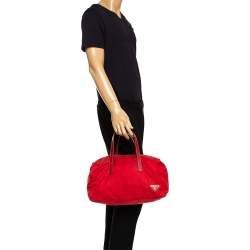 Prada Red Nylon and Leather Duffle Bag