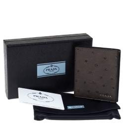 Prada Grey Ostrich Bifold Wallet