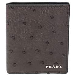 Prada Grey Ostrich Bifold Wallet