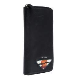 Prada Black Saffiano Lux Leather Zip Around Organizer