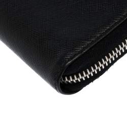 Prada Black Saffiano Lux Leather Zip Around Organizer