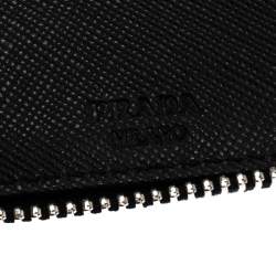 Prada Black Saffiano Lux Leather Zip Around Organizer