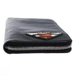 Prada Black Saffiano Lux Leather Zip Around Organizer