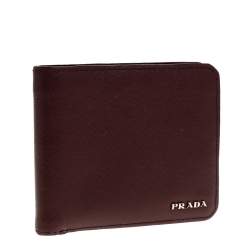 Prada  Burgundy Saffiano Lux Leather Bifold Wallet