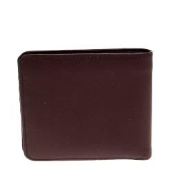 Prada  Burgundy Saffiano Lux Leather Bifold Wallet