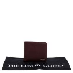 Prada  Burgundy Saffiano Lux Leather Bifold Wallet