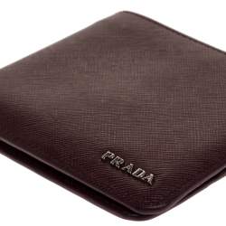 Prada  Burgundy Saffiano Lux Leather Bifold Wallet