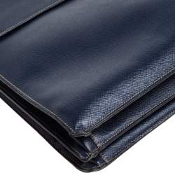 Prada Navy Blue Saffiano Cuir Leather Work  Briefcase