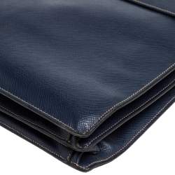 Prada Navy Blue Saffiano Cuir Leather Work  Briefcase