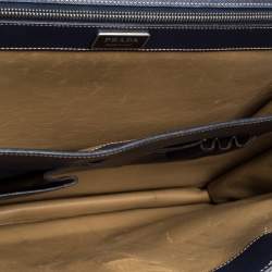 Prada Navy Blue Saffiano Cuir Leather Work  Briefcase