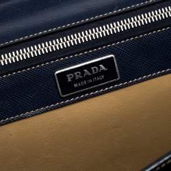Prada Navy Blue Saffiano Cuir Leather Work  Briefcase