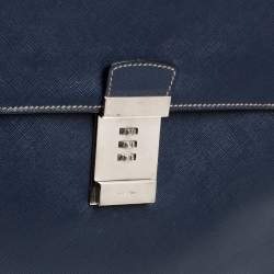 Prada Navy Blue Saffiano Cuir Leather Work  Briefcase