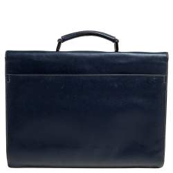 Prada Navy Blue Saffiano Cuir Leather Work  Briefcase