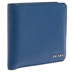 Pre Owned Prada Blue Saffiano Leather Bifold Wallet