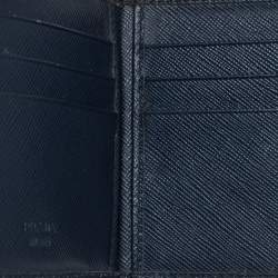 Prada Navy Blue Saffiano Lux Leather Money Clip Bi-fold Wallet