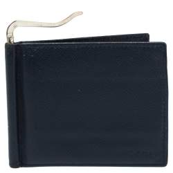 Prada Navy Blue Saffiano Lux Leather Money Clip Bi-fold Wallet