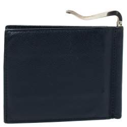 Prada Navy Blue Saffiano Lux Leather Money Clip Bi-fold Wallet