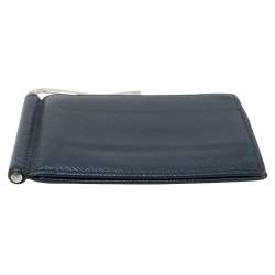 Prada Navy Blue Saffiano Lux Leather Money Clip Bi-fold Wallet